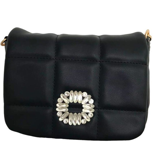 NWT Francesca's | Quilted Crossbody Black with Jewel Design - Picture 2 of 10